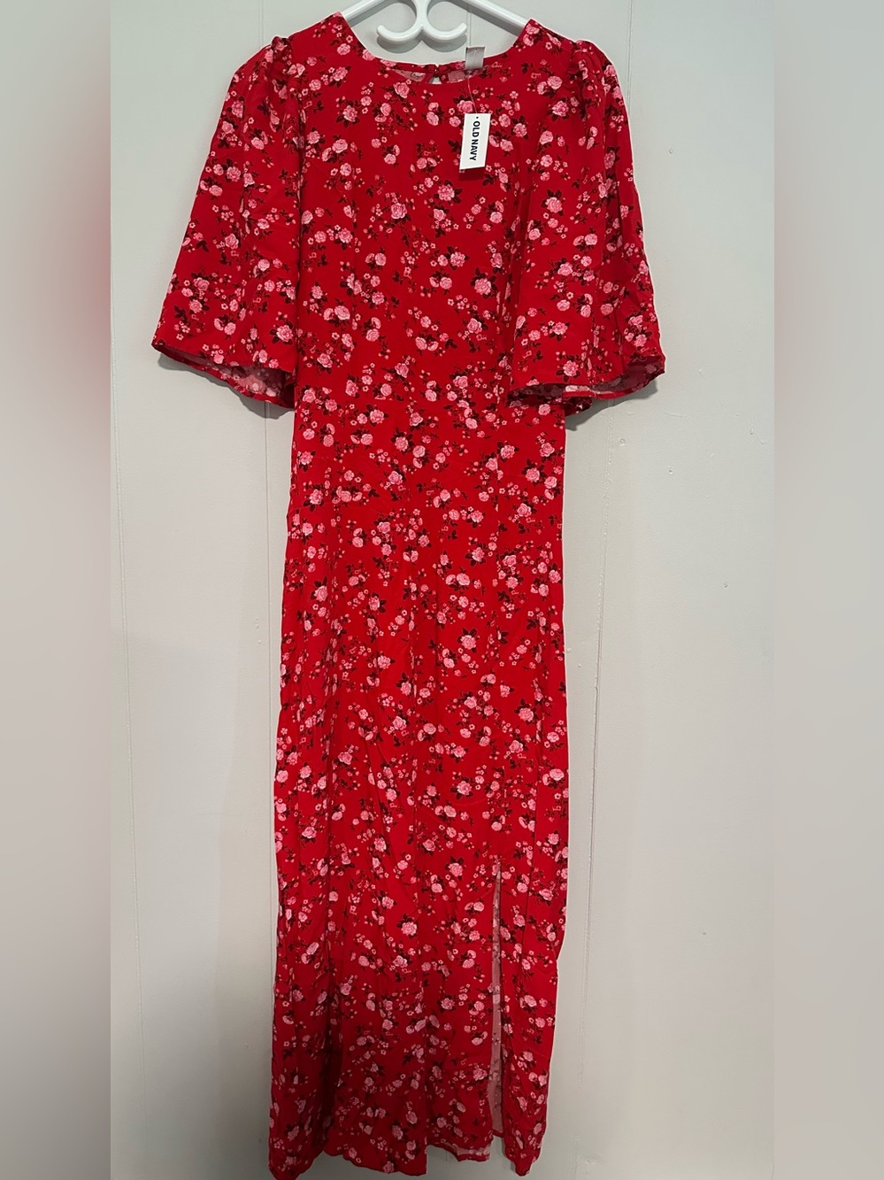Old Navy Red Floral Maxi Dress with slit